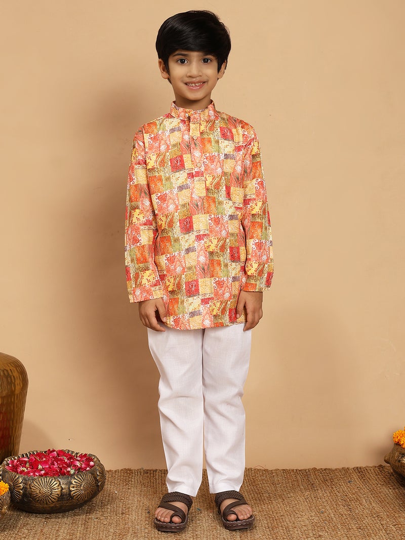 Boys Orange Rayon Kurta and Pyjama Set